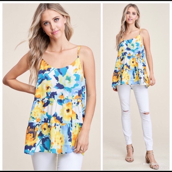 New!1 left L Floral tiered silhouette Comfy Ruffle bottom Top - Picture 5 of 8